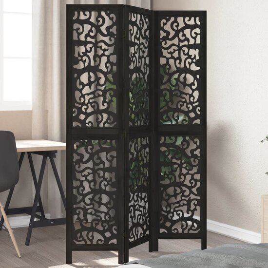 Kamerscherm Met 3 Panelen Massief Paulowniahout Zwart 40 x 180 cm