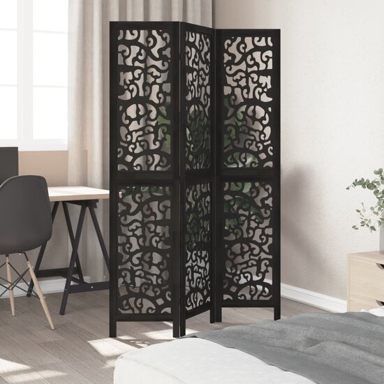 Kamerscherm Met 3 Panelen Massief Paulowniahout Zwart 40 x 180 cm