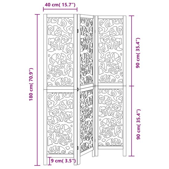 Kamerscherm Met 3 Panelen Massief Paulowniahout Zwart 40 x 180 cm