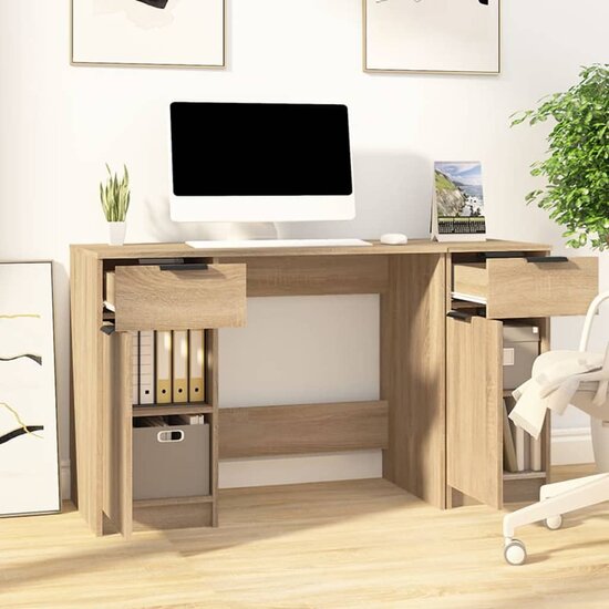 Bureau met bijzetkast bewerkt hout sonoma eikenkleurig