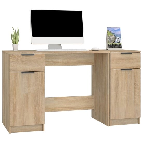 Bureau met bijzetkast bewerkt hout sonoma eikenkleurig