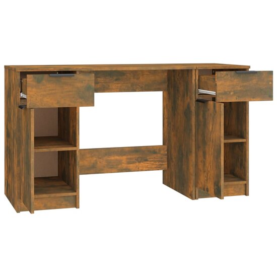 Bureau met bijzetkast bewerkt hout gerookt eikenkleurig
