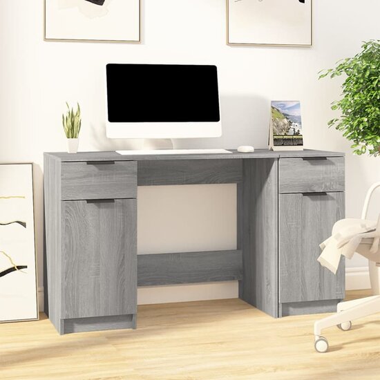 Bureau Met Bijzetkast Bewerkt Hout Eikenkleurig Grijs sonoma