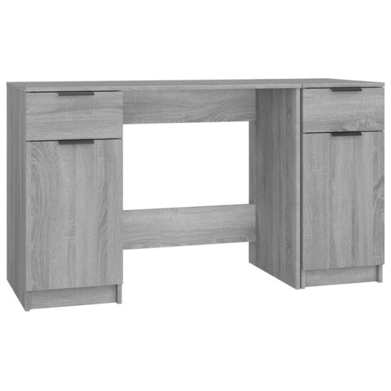 Bureau Met Bijzetkast Bewerkt Hout Eikenkleurig Grijs sonoma