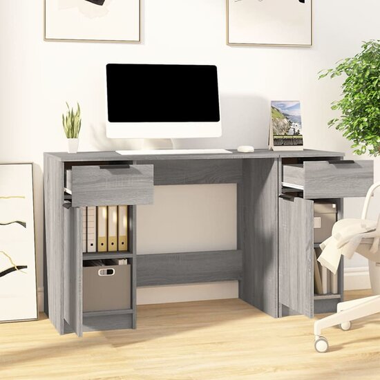 Bureau Met Bijzetkast Bewerkt Hout Eikenkleurig Grijs sonoma