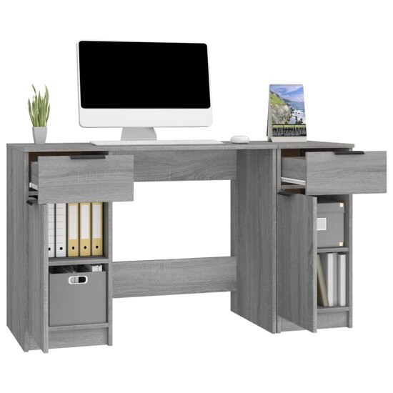 Bureau Met Bijzetkast Bewerkt Hout Eikenkleurig Grijs sonoma