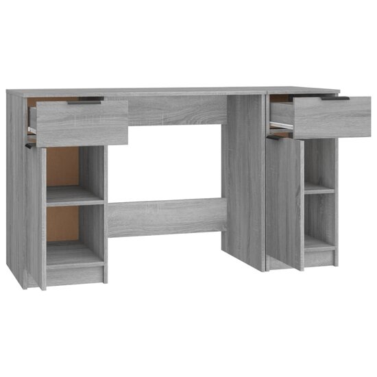Bureau Met Bijzetkast Bewerkt Hout Eikenkleurig Grijs sonoma