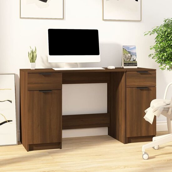 Bureau Met Bijzetkast Bewerkt Hout bruin eikenkleur