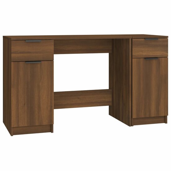Bureau Met Bijzetkast Bewerkt Hout bruin eikenkleur