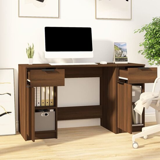 Bureau Met Bijzetkast Bewerkt Hout bruin eikenkleur