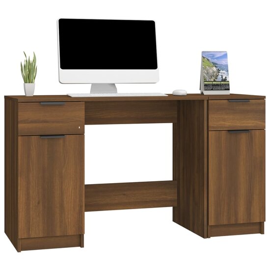 Bureau Met Bijzetkast Bewerkt Hout bruin eikenkleur