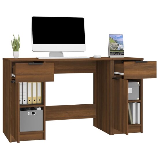 Bureau Met Bijzetkast Bewerkt Hout bruin eikenkleur