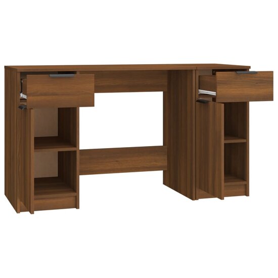 Bureau Met Bijzetkast Bewerkt Hout bruin eikenkleur
