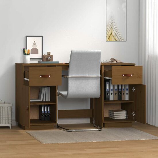 Bureau met kastjes 135x50x75 cm massief grenenhout honingbruin