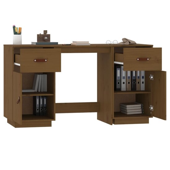 Bureau met kastjes 135x50x75 cm massief grenenhout honingbruin