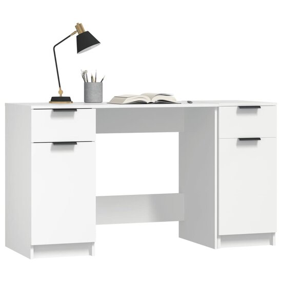 Bureau Met Bijzetkast Bewerkt Hout Wit