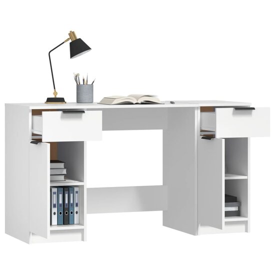Bureau Met Bijzetkast Bewerkt Hout Wit