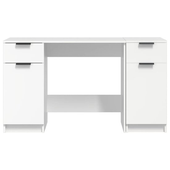 Bureau Met Bijzetkast Bewerkt Hout Wit
