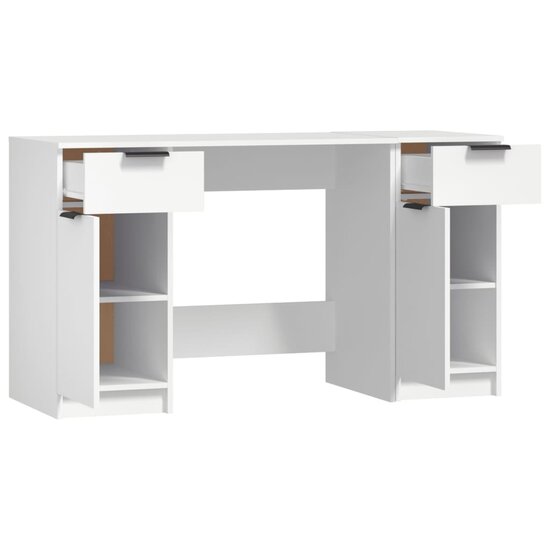 Bureau Met Bijzetkast Bewerkt Hout Wit