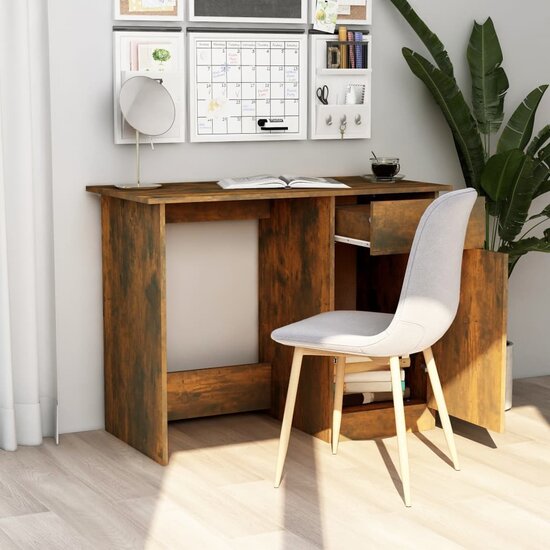 Bureau 100x50x76 cm bewerkt hout gerookt eikenkleurig