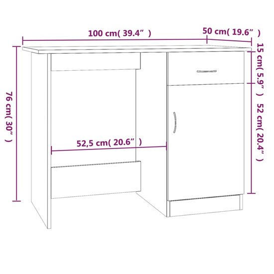 Bureau 100x50x76 cm bewerkt hout gerookt eikenkleurig