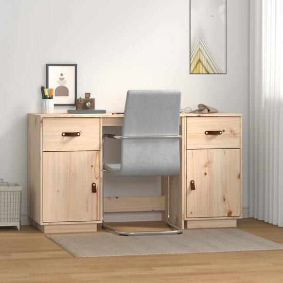 Bureau met kastjes 135x50x75 cm massief grenenhout