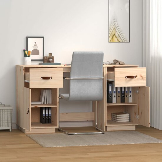Bureau met kastjes 135x50x75 cm massief grenenhout