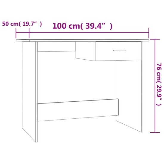 Bureau 100x50x76 cm bewerkt hout gerookt eikenkleurig