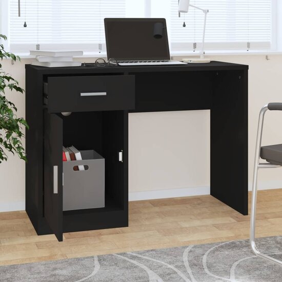 Bureau Met Kast En Lade 100X40X73 Cm Bewerkt Hout Zwart