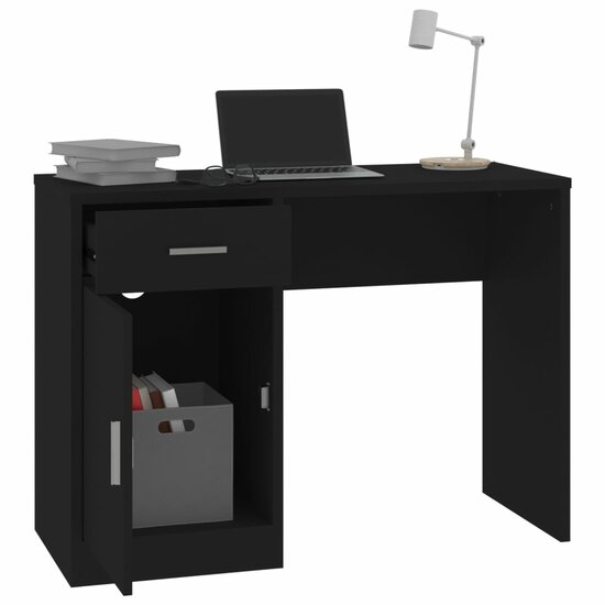 Bureau Met Kast En Lade 100X40X73 Cm Bewerkt Hout Zwart