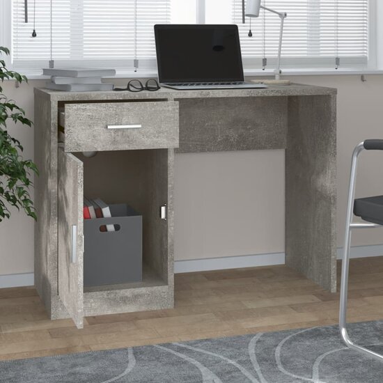 Bureau met kast en lade 100x40x73 cm bewerkt hout betongrijs