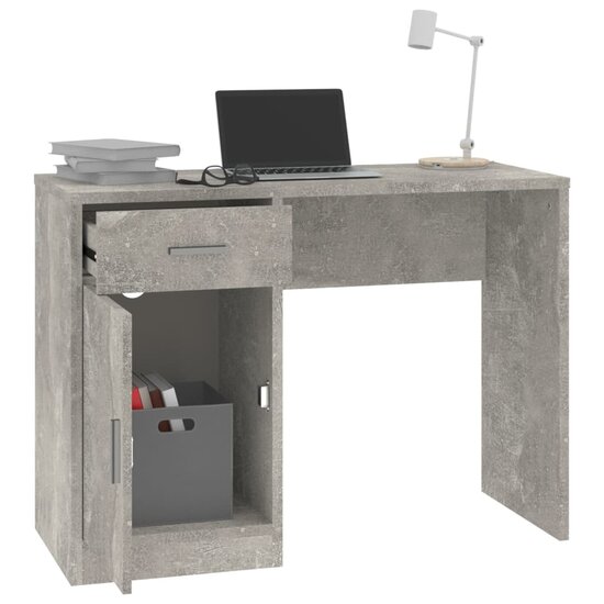 Bureau met kast en lade 100x40x73 cm bewerkt hout betongrijs