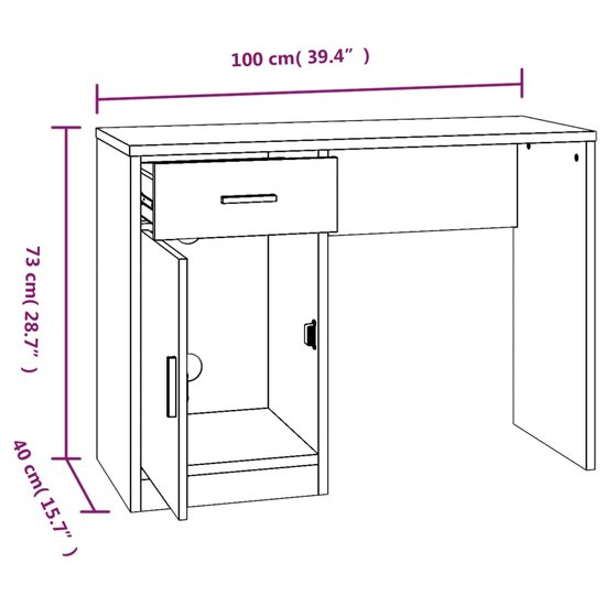 Bureau met kast en lade 100x40x73 cm bewerkt hout betongrijs