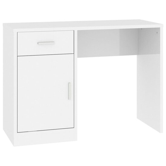 Bureau met kast en lade 100x40x73 cm bewerkt hout hoogglans wit