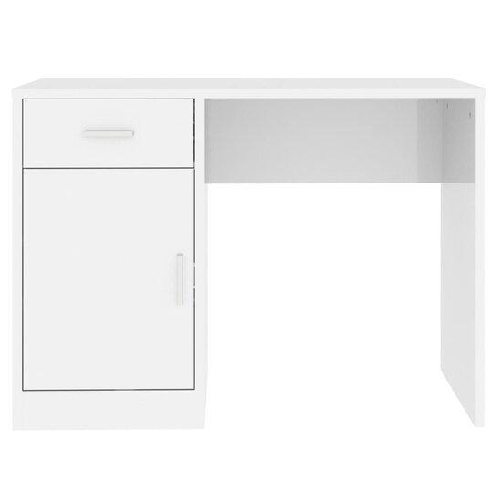 Bureau met kast en lade 100x40x73 cm bewerkt hout hoogglans wit