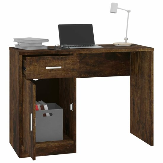 Bureau met kast en lade 100x40x73 cm bewerkt hout gerookt eiken