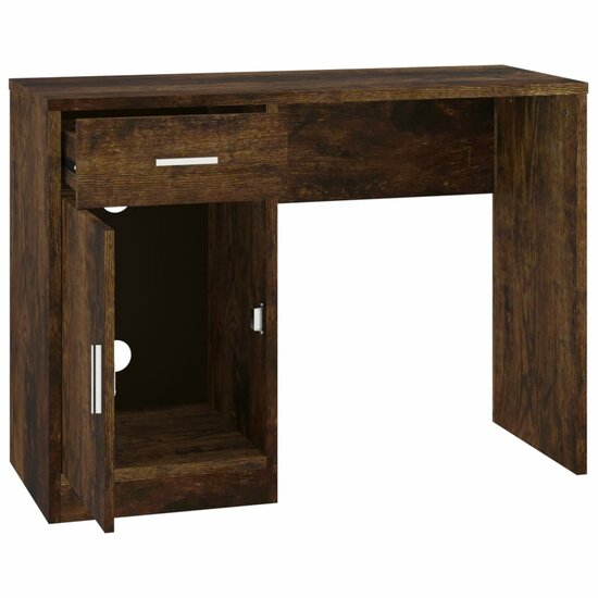 Bureau met kast en lade 100x40x73 cm bewerkt hout gerookt eiken