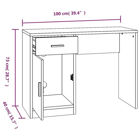 Bureau met kast en lade 100x40x73 cm bewerkt hout gerookt eiken