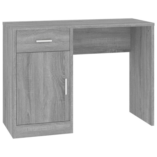 Bureau met kast en lade 100x40x73 cm bewerkt hout grijs sonoma