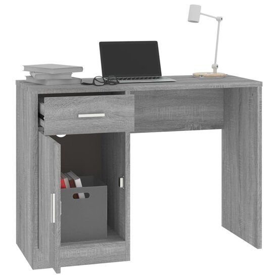 Bureau met kast en lade 100x40x73 cm bewerkt hout grijs sonoma