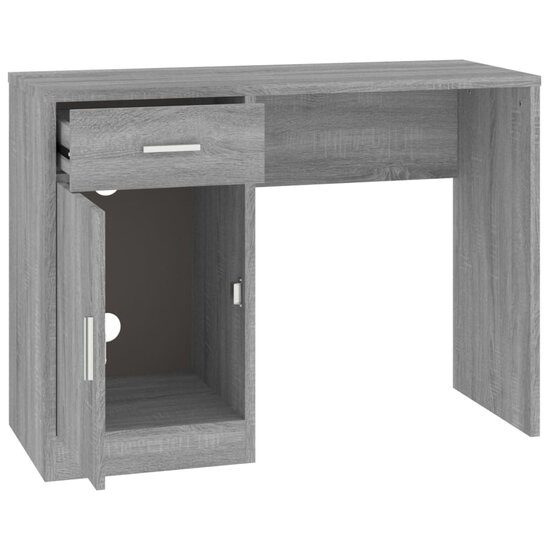 Bureau met kast en lade 100x40x73 cm bewerkt hout grijs sonoma