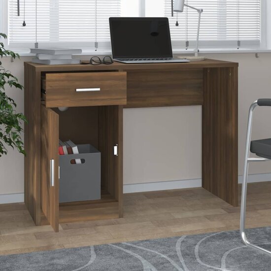 Bureau Met Kast En Lade 100X40X73 Cm Bewerkt Hout Bruineiken bruin eikenkleur