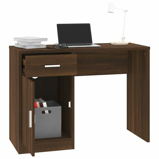 Bureau Met Kast En Lade 100X40X73 Cm Bewerkt Hout Bruineiken bruin eikenkleur