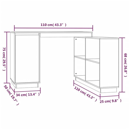 Bureau 110X50X75 Cm Massief Grenenhout Naturel