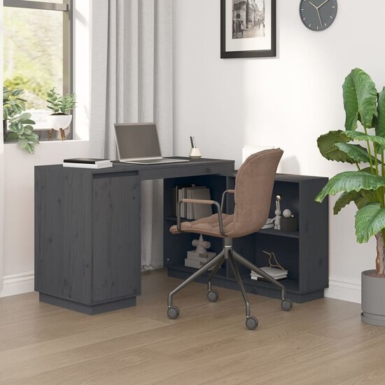 Bureau 110X50X75 Cm Massief Grenenhout Grijs