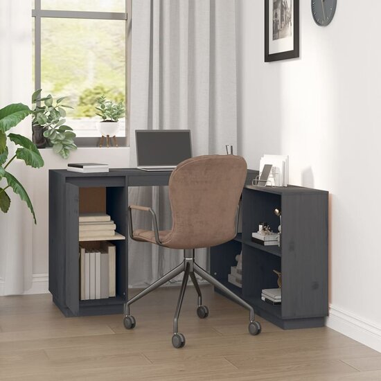 Bureau 110X50X75 Cm Massief Grenenhout Grijs