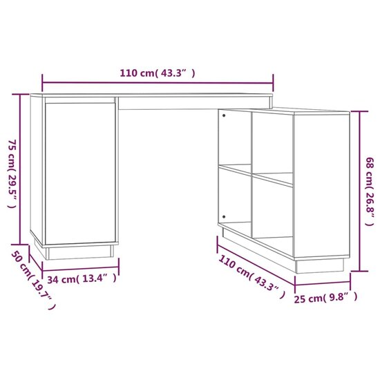 Bureau 110X50X75 Cm Massief Grenenhout Grijs