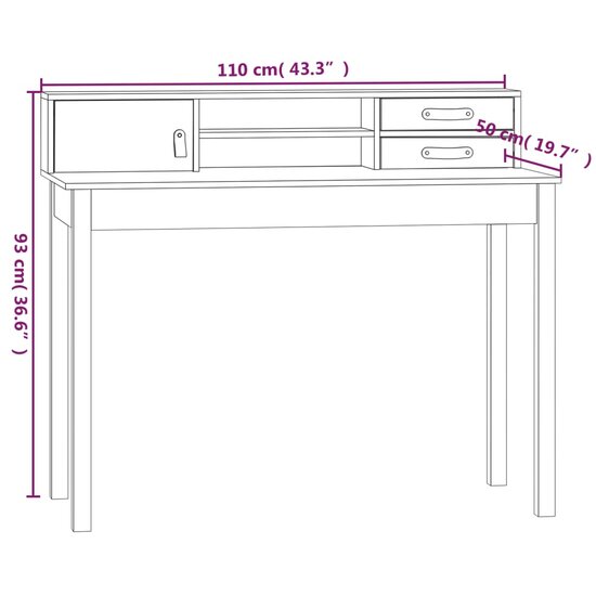 Bureau 110x50x93 cm massief grenenhout wit