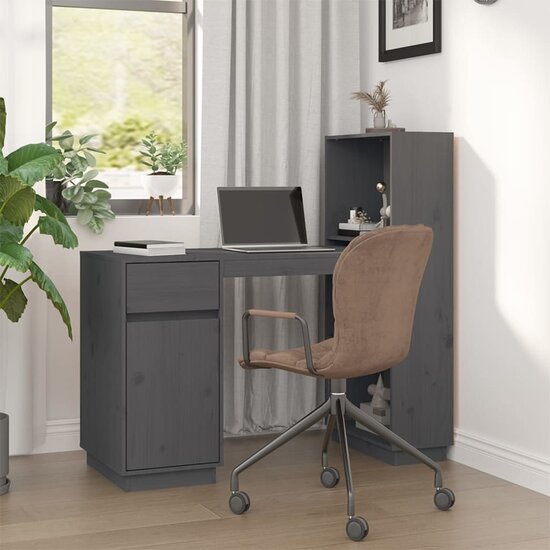 Bureau 110X53X117 Cm Massief Grenenhout Grijs
