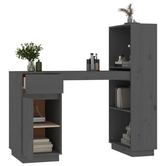 Bureau 110X53X117 Cm Massief Grenenhout Grijs
